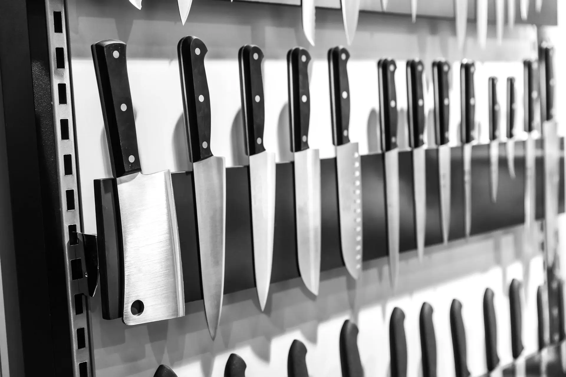 Kitchen knives on a magnetic holder Sharper Focus Ltd sharpening venues Bristol
